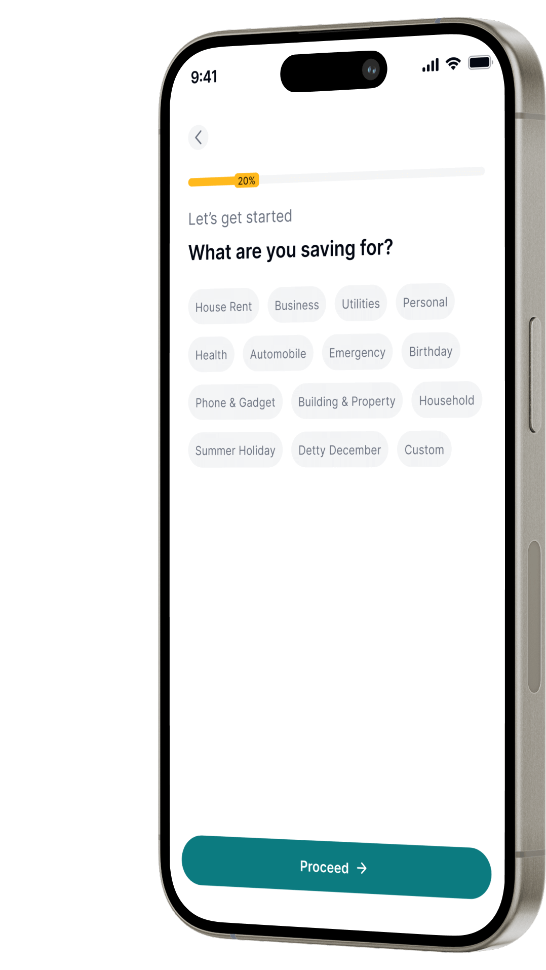 TrustTarget™ savings goal app screen